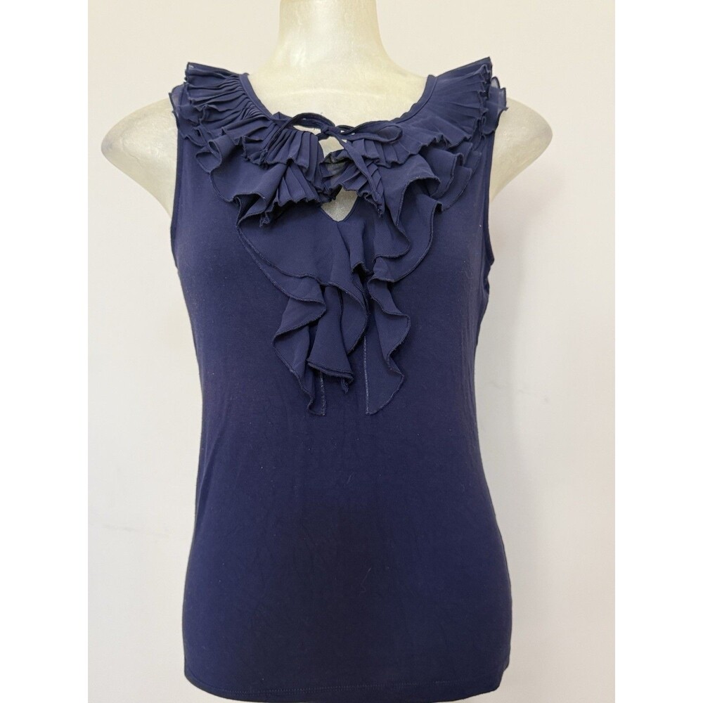 Ralph Lauren Top PM Navy Ruffles Old Money V-neck PM